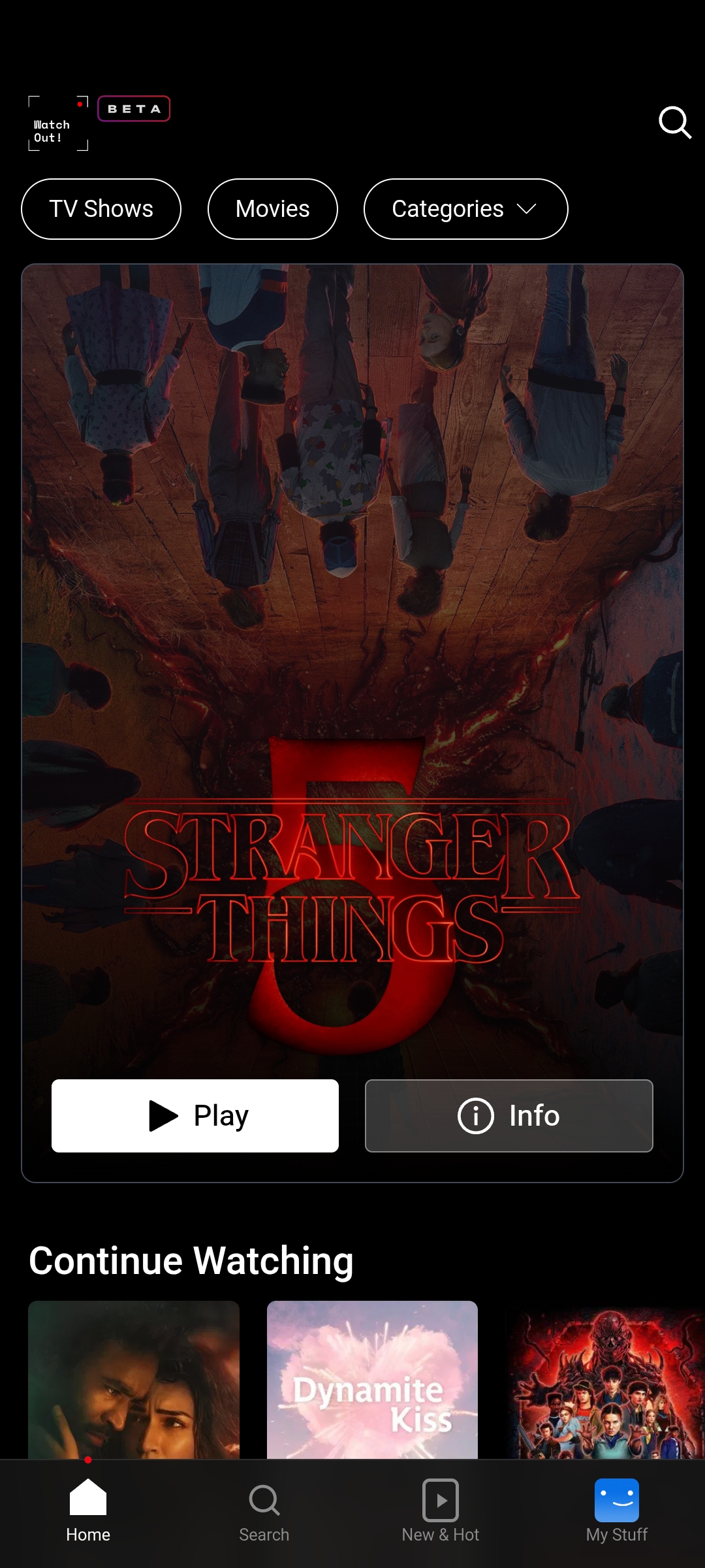 WatchOut App Home Screen